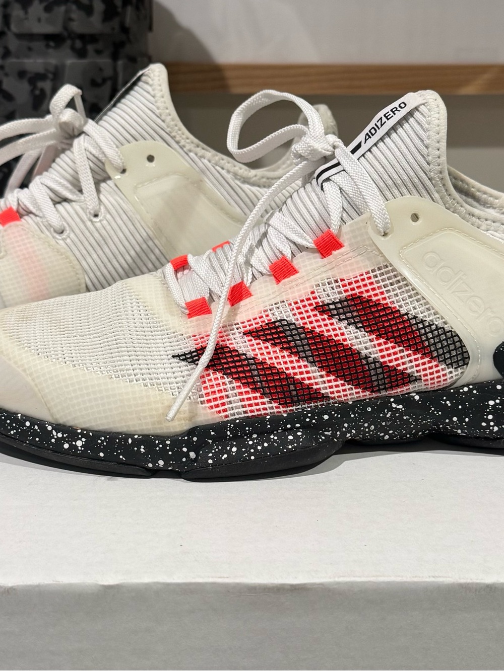 adidas Adizero White with Black & Red Speckled Sole Sneakers